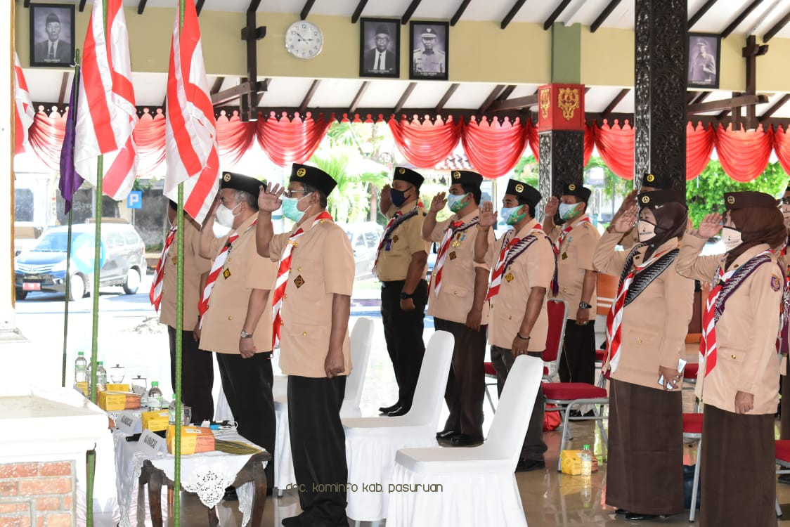 Gelar Upacara Secara Virtual, Kwarcab Gerakan Pramuka Pasuruan Akan Bagi-Bagi Masker dan Face Shield di 15 Pasar